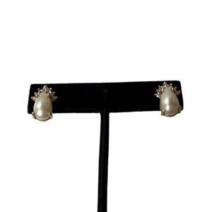 Roman Vintage Gold Tone Faux Pearl Teardrop Studded Pierced Earrings